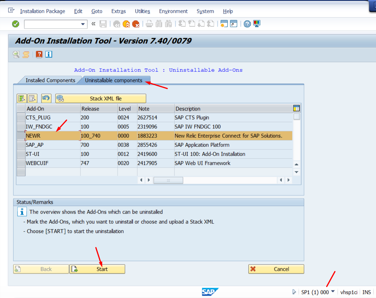 ABAP component on central system A screenshot displaying question, ABAP component on central system