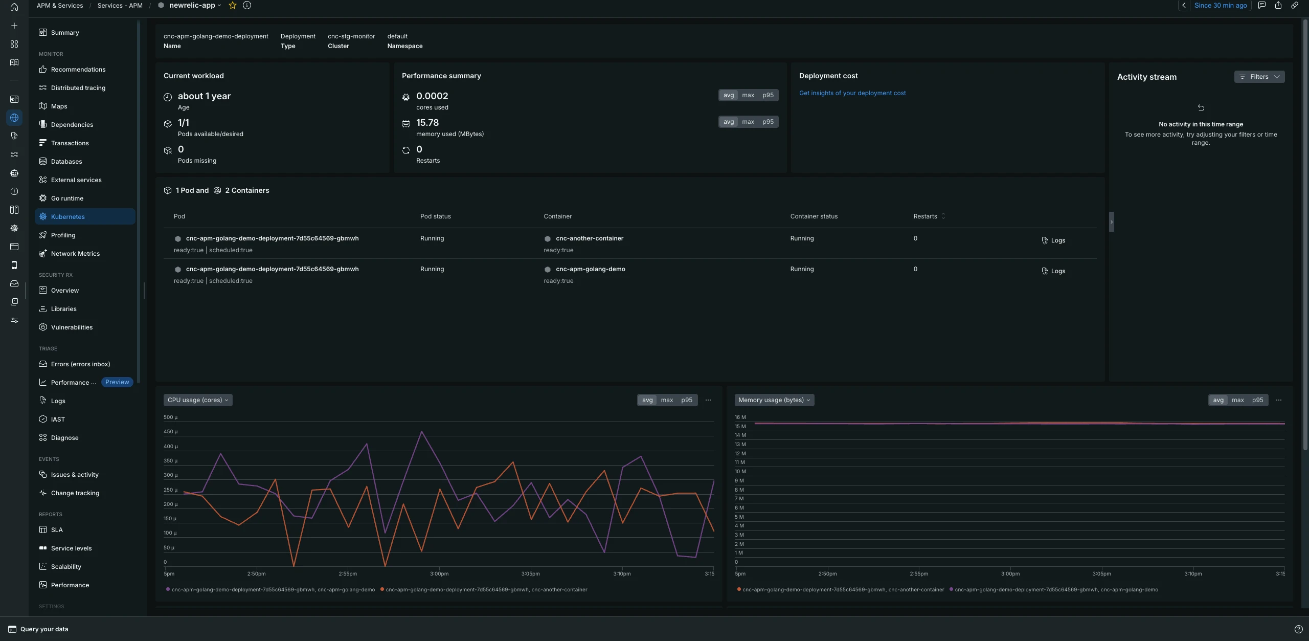 Kubernetes page This is an image of the Kubernetes APM page