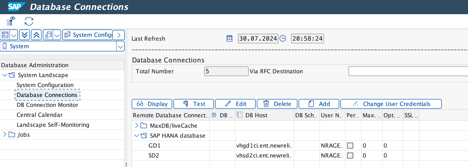 Database Connection A screenshot displaying the Database Connection