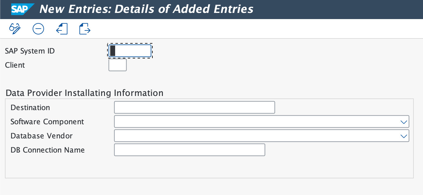 New Entry A screenshot displaying the SAP HANA database new entry
