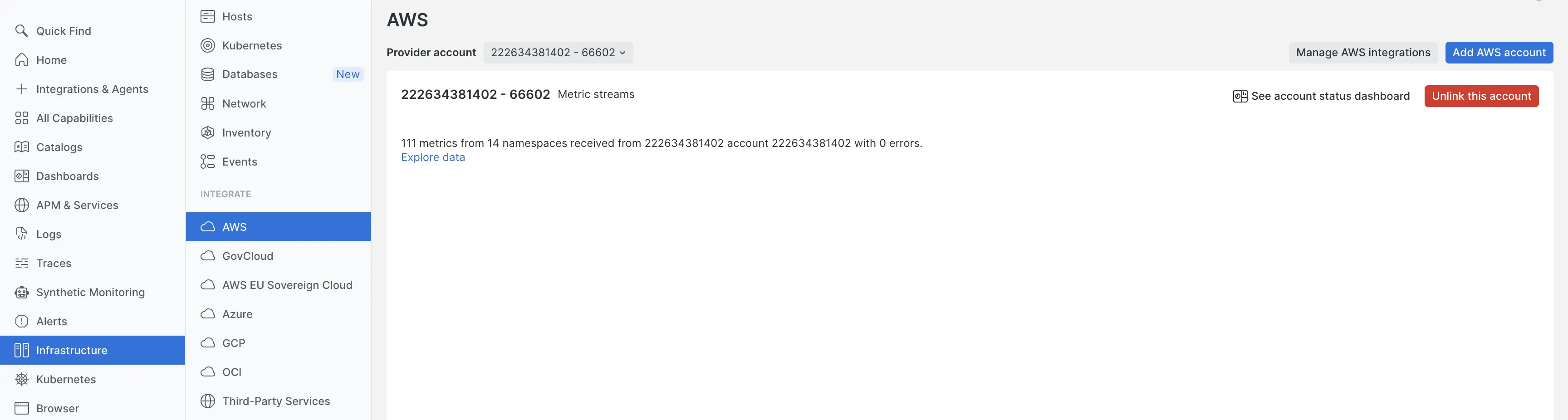 Edit AWS integration configurations Screenshot briefing on how to edit the configurations