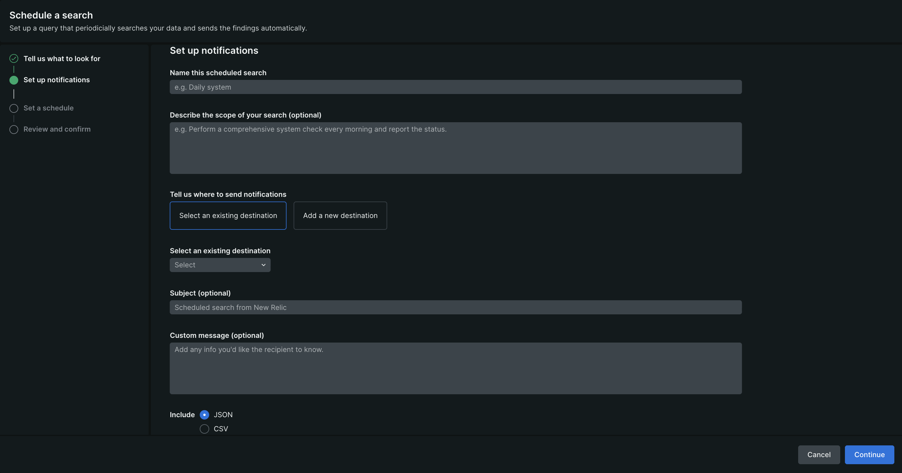 Notification setup screenshot of notification setup