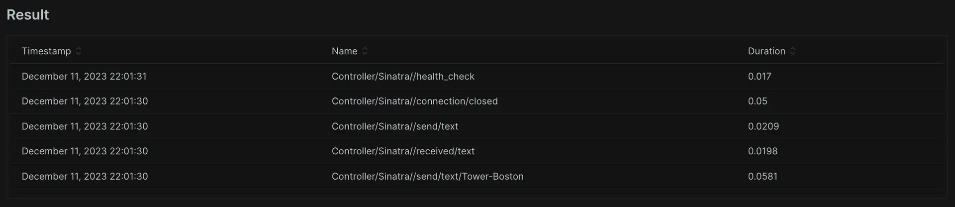 Select and From with Duration query A screenshot of a query with Select and From using Duration