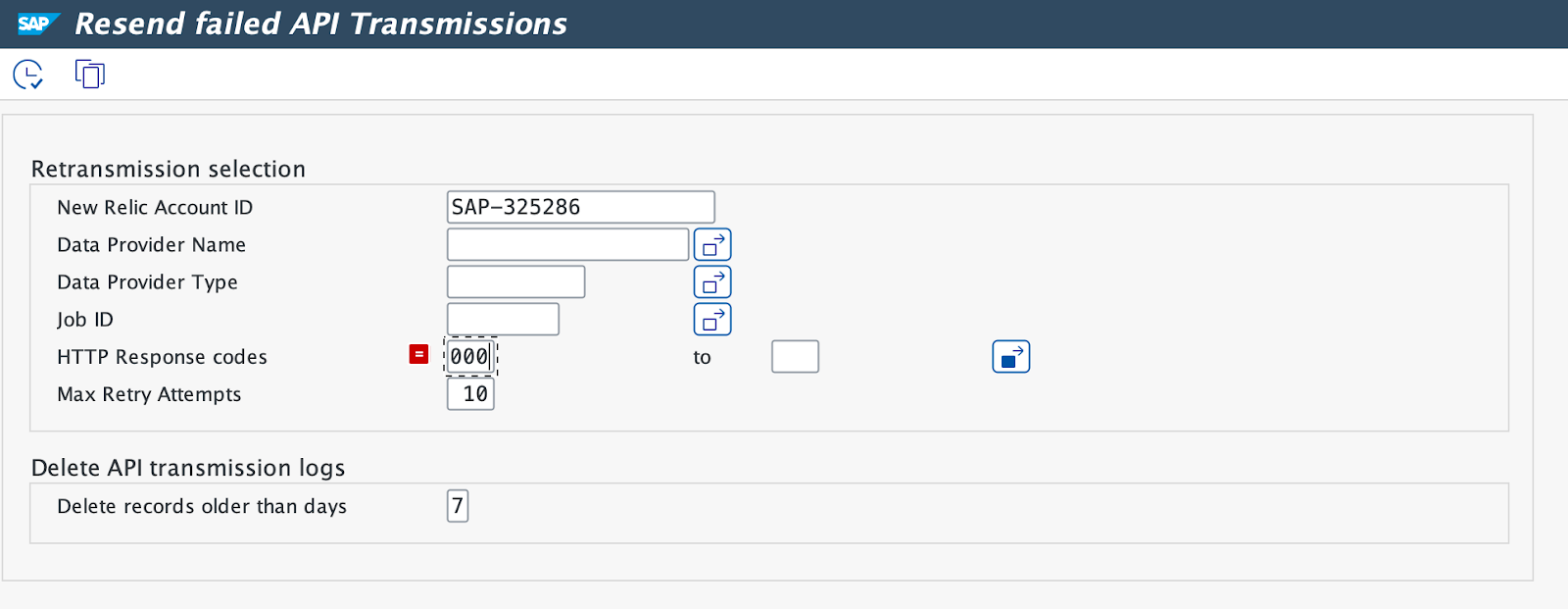 Resend failed API transactions A screenshot displaying the resend failed API transactions