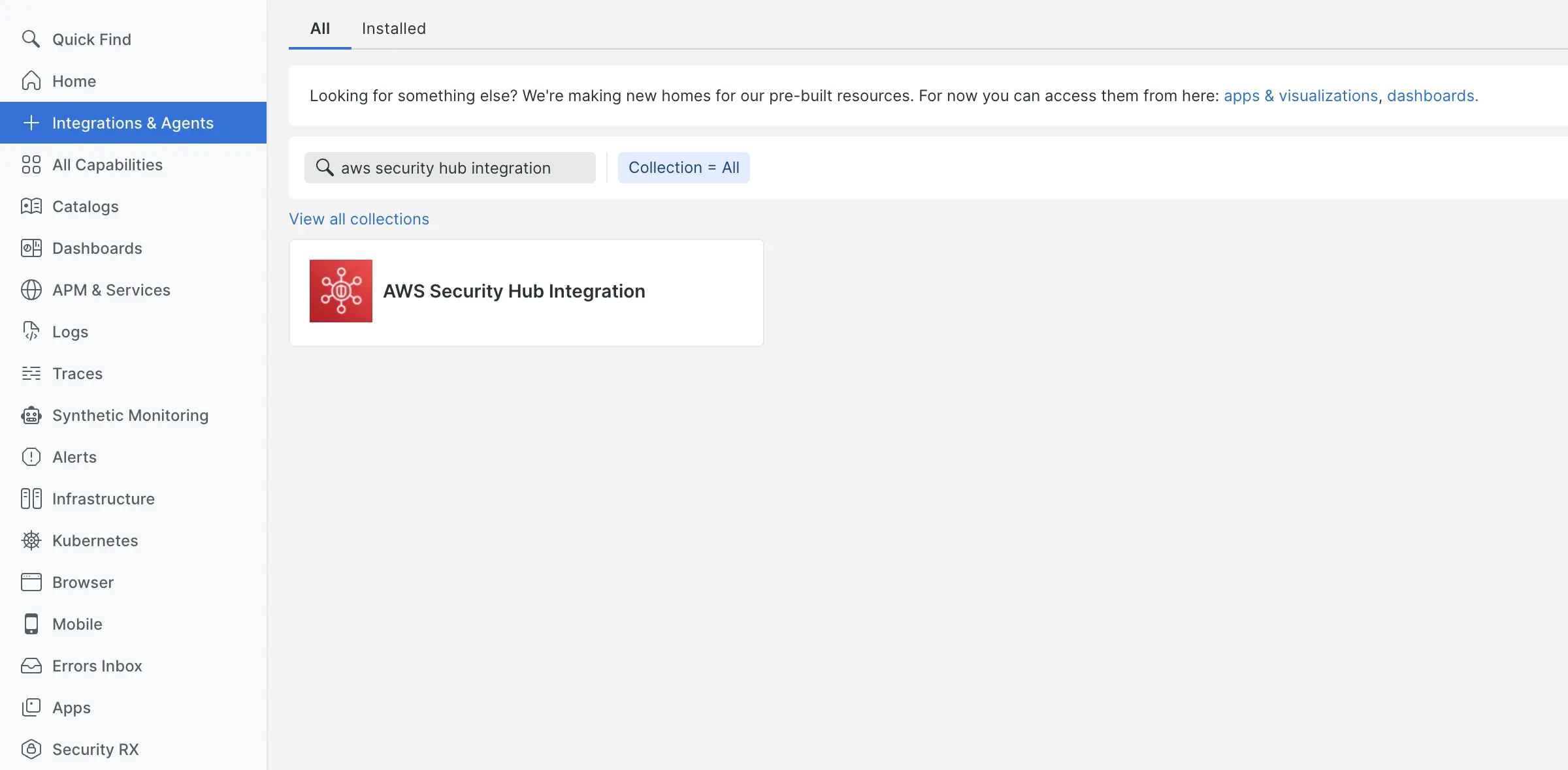 AWS Security Hub integration flow Screenshot guiding on navigating user to Security hub integration page