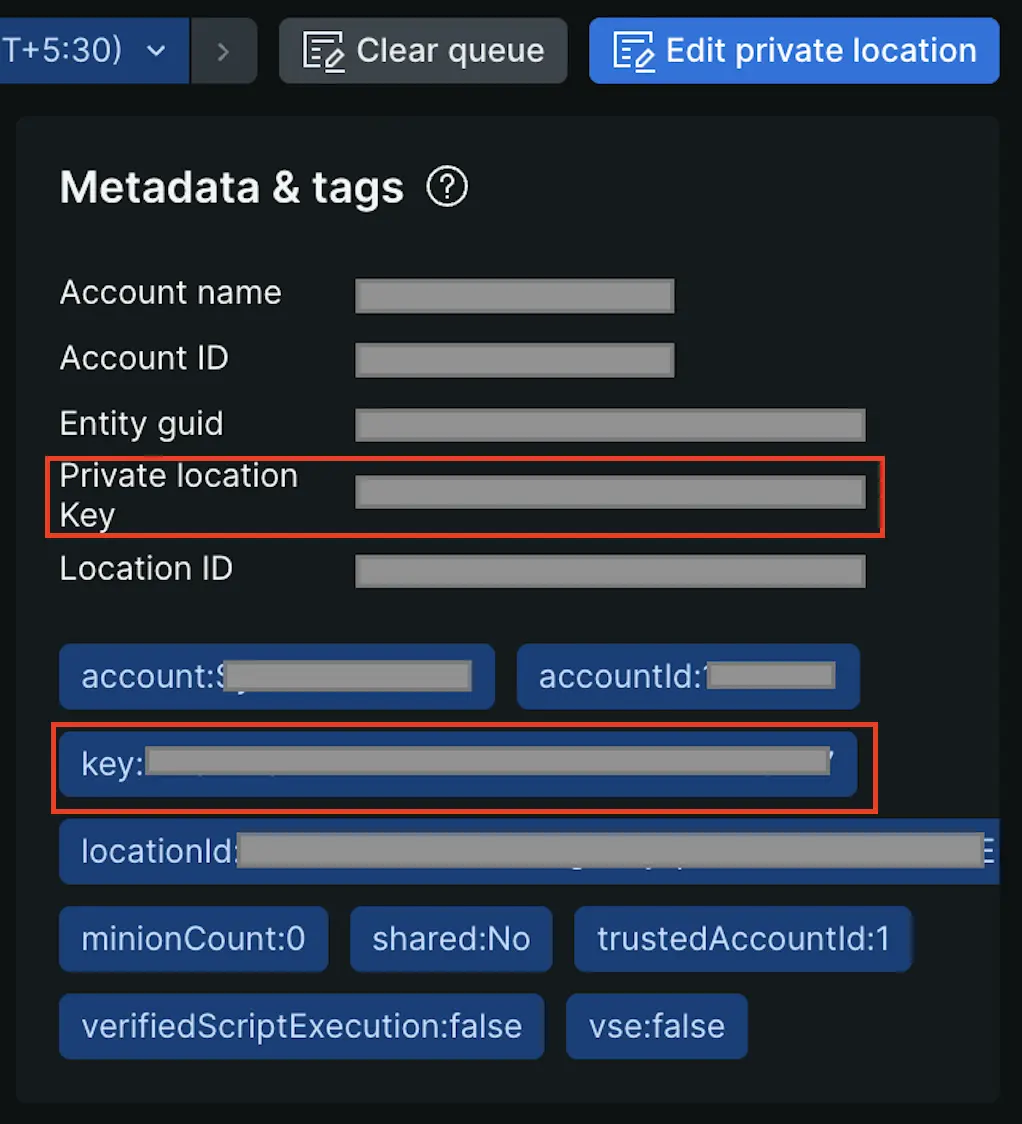 Private location metadata & tags without key Screenshot showing the metadata & tags section without the masked private location key